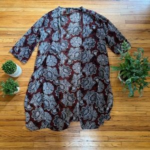 Forever 21 Floral Open-Front Cardigan, Lightweight Tunic Swim Cover-Up